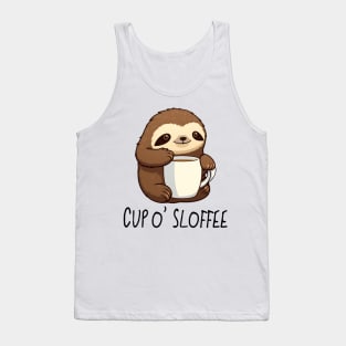 Cute Funny "Cup o' Sloffee" Sloth Drawing Tank Top